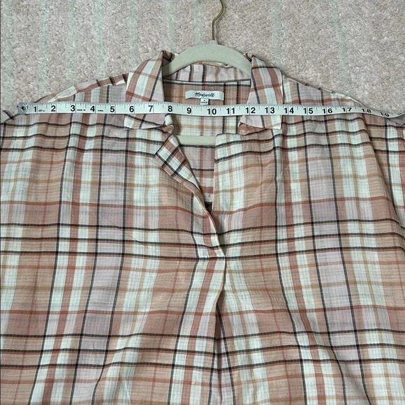 Madewell Park Popover Plaid Short Sleeve Shirt Size Medium Cotton Blend Office - Picture 6 of 13